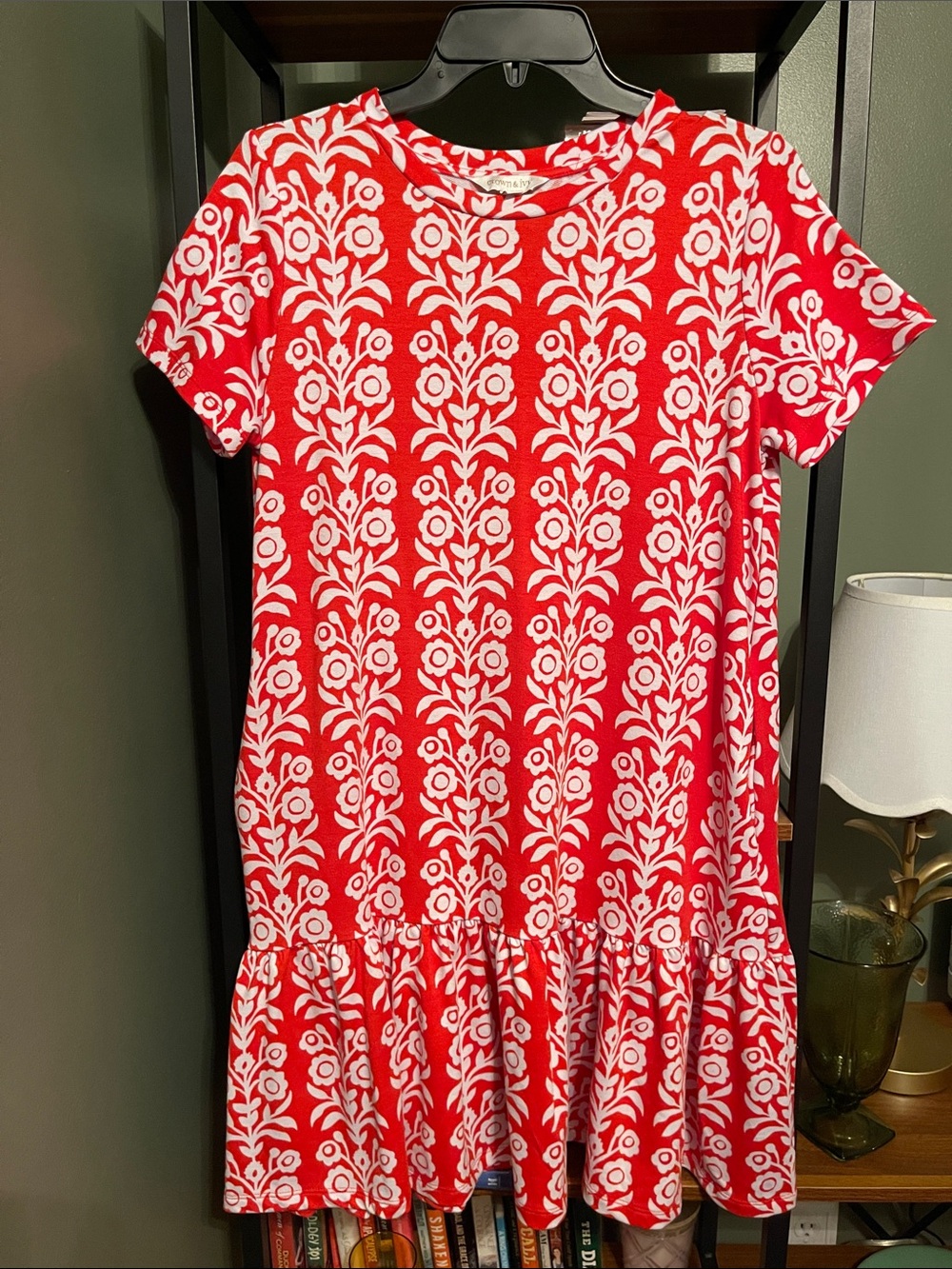 crown & ivy Red and White Floral Casual Drop-Waist Dress size medium